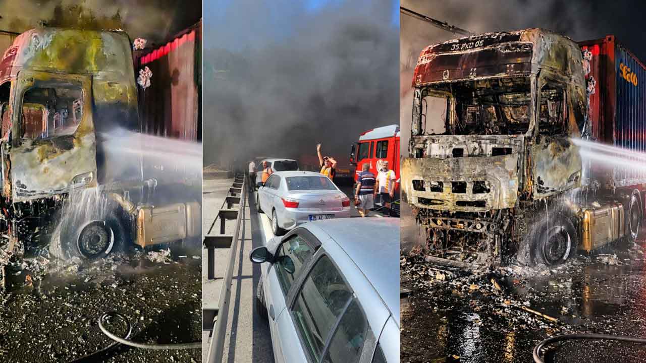 Bayraklı Tünelleri’ndeki yangın: TIR alev aldı
