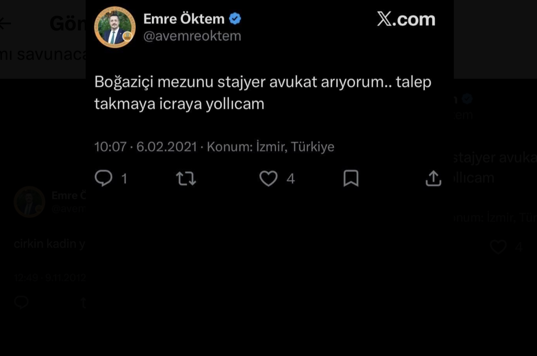 İzmir Barosu Başkan Adayı Emre Öktem’in Eski Paylaşımları Tartışma Yarattı ! “Meslek Onurunu Böyle mi Savunacaksınız?”